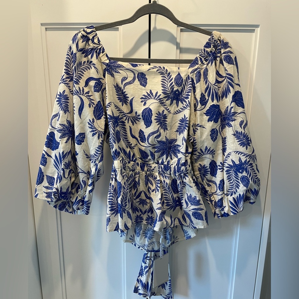 Y.A.S Blue & White Floral Tie-Back Blouse – Size Small